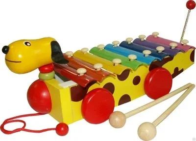 Лот: 10056170. Фото: 1. Деревянная игрушка ксилофон-каталка... Музыкальные