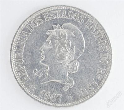 Лот: 1051877. Фото: 1. 1000 рейс Бразилия 1907 Серебро. Америка
