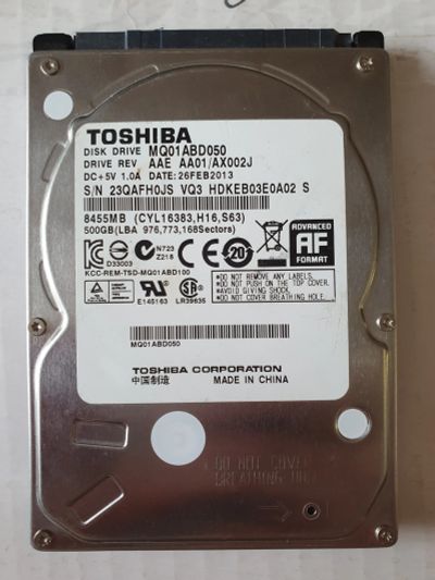 Лот: 15531338. Фото: 1. Жесткий диск Toshiba на 500gb. Жёсткие диски (HDD)