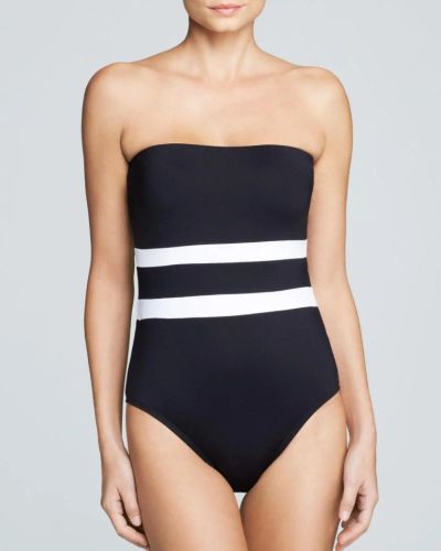 Лот: 8949393. Фото: 1. black & white stripe swimsuit... Купальники