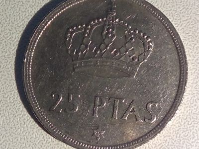 Лот: 14622362. Фото: 1. Монета Испании, 25 песет, Крупная... Европа