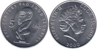 Лот: 18815409. Фото: 1. Острова Кука 5 центов 2000 ФАО... Австралия и Океания