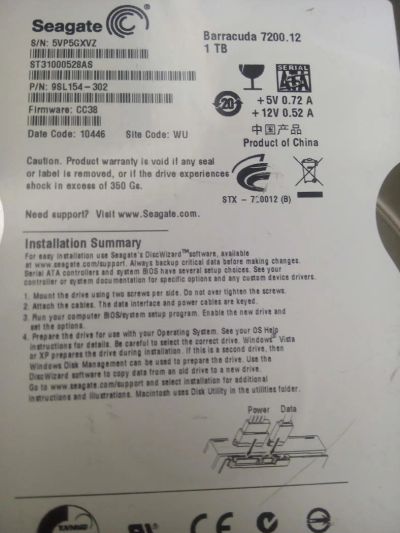 Лот: 6601291. Фото: 1. Seagate 1000gb ST31000528AS (Bad... Жёсткие диски (HDD)