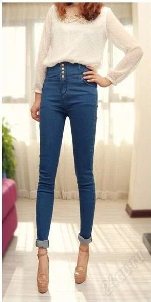 Лот: 2323512. Фото: 1. Модные новые джинсы с завышенной... Джинсы