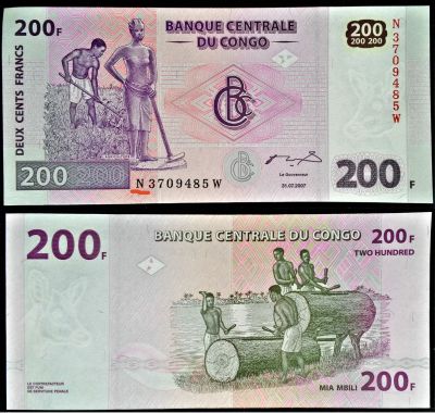 Лот: 19495200. Фото: 1. Конго 200 франков 2007 ПРЕСС старый... Африка