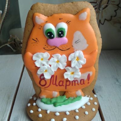 Лот: 15558455. Фото: 1. Пряник "Котик мартовский" в подарок... Подарки на 8 марта