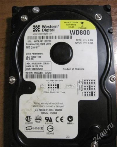 Лот: 1269230. Фото: 1. WD 80Gb WD800BB неисправный. Жёсткие диски (HDD)