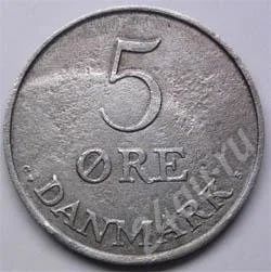 Лот: 200201. Фото: 1. Дания. 5 оре 1960г. Европа