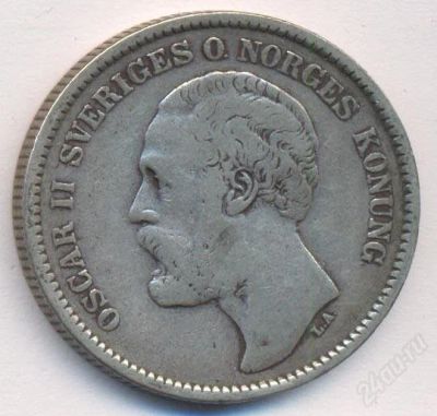 Лот: 1834629. Фото: 1. 2 кроны. Швеция 1878 год, Серебро... Европа