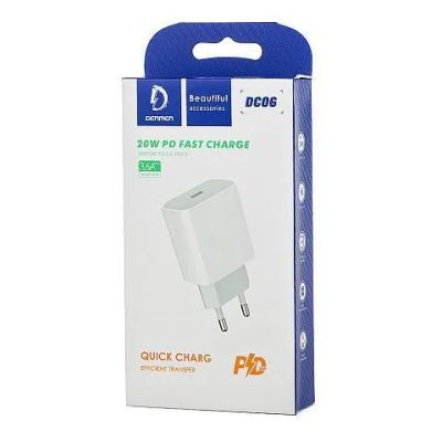 Лот: 22146285. Фото: 1. СЗУ DENMEN DC06 PD 20W White. Зарядные устройства, блоки питания, адаптеры сетевые для смартфонов