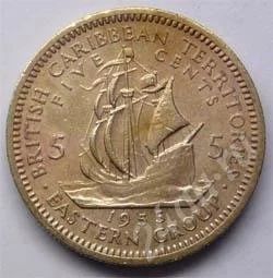 Лот: 198151. Фото: 1. Карибские острова. 5 цент 1955г... Америка