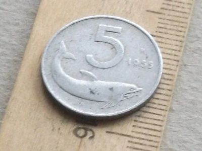 Лот: 16472166. Фото: 1. Монета 5 лир пять Италия 1955... Европа