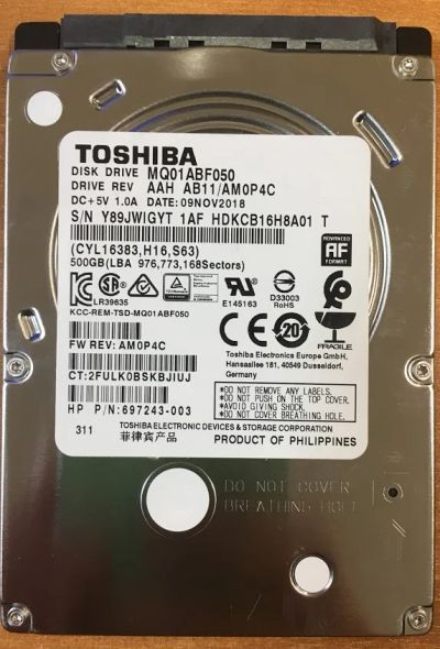 Лот: 15143137. Фото: 1. Жесткий диск Toshiba MQ01ABF050... Жёсткие диски (HDD)