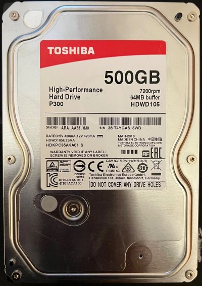 Лот: 20286036. Фото: 1. Жесткий диск Toshiba P300 500GB. Жёсткие диски (HDD)