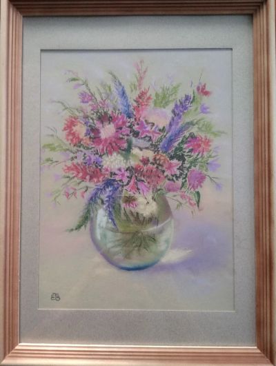 Лот: 15095427. Фото: 1. Картина "Летний букет", пастель... Картины, рисунки