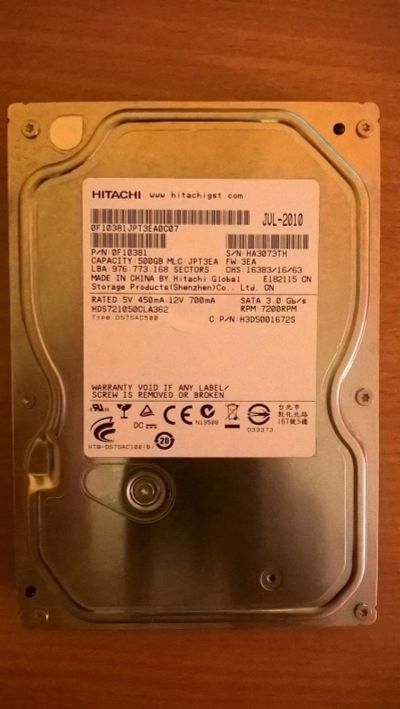 Лот: 11870079. Фото: 1. HDD Hitachi 500gb sata2 7200rpm. Жёсткие диски (HDD)