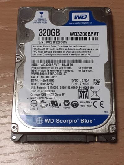 Лот: 19550272. Фото: 1. HDD 320gb для ноутбука WD3200BPVT... Жёсткие диски (HDD)