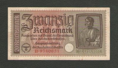 Лот: 15795968. Фото: 1. 20 рейхсмарок 1939-1945 гг. Германия... Германия и Австрия