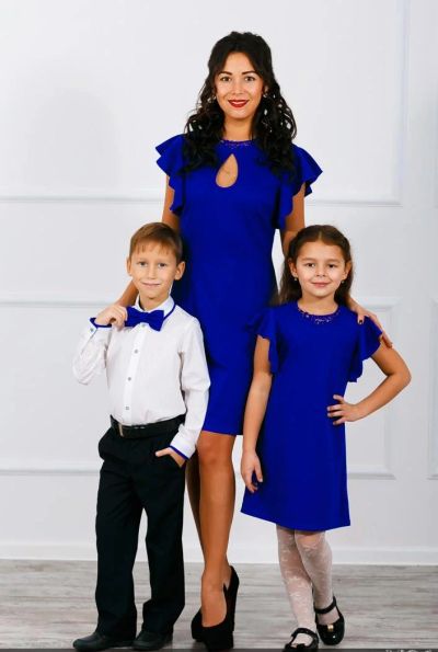 Лот: 8646508. Фото: 1. комплект синий мама+дочка+сын. Платья