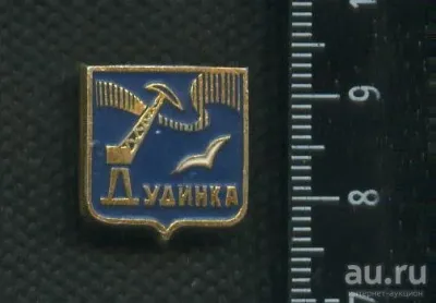 Лот: 19922742. Фото: 1. (№ 6486 ) значки Дудинка фон синий... Сувенирные