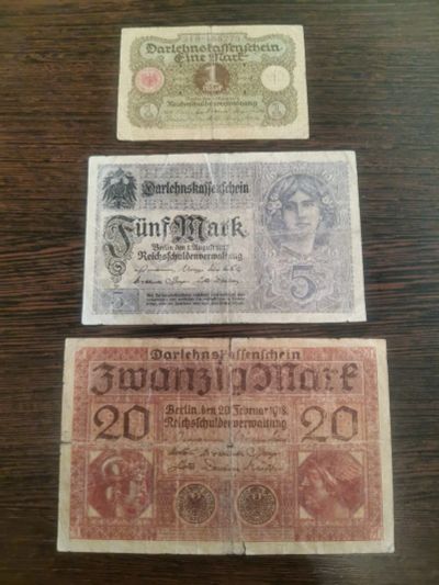 Лот: 15990313. Фото: 1. Германия 1, 5, 20 марок 1917-1920... Германия и Австрия