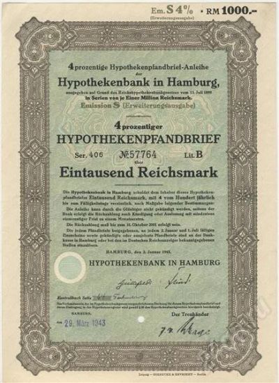 Лот: 349804. Фото: 1. Германия. 3-й Рейх. Облигация... Европа