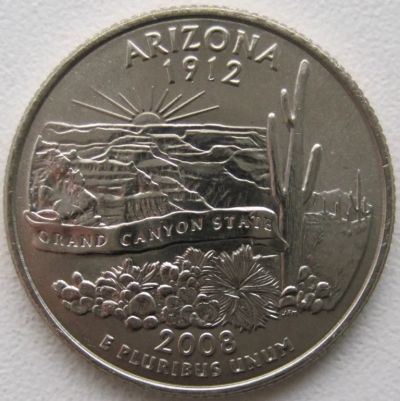 Лот: 6731128. Фото: 1. США 25 центов 2008. Аризона (штаты... Америка