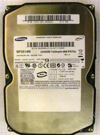 Лот: 1306090. Фото: 1. HDD IDE samsung 250 GB 3.5" sp2514n. Жёсткие диски