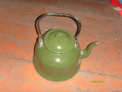 Лот: 9530653. Фото: 1. Чайник зеленый эмалированный СССР. Чайники, заварники, турки