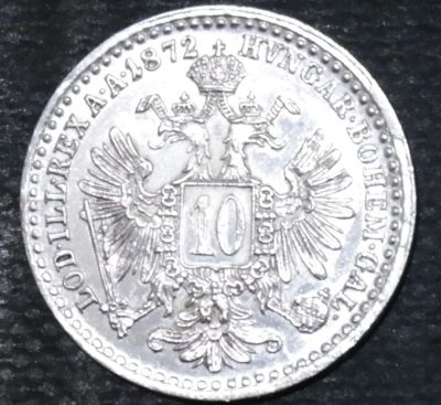 Лот: 12814911. Фото: 1. Австрия 10 крейцеров 1872 серебро. Остальные страны
