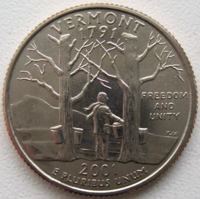Лот: 6729963. Фото: 1. США 25 центов 2001. Вермонт (штаты... Америка