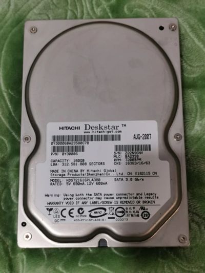 Лот: 19418098. Фото: 1. Жесткий диск, Hitachi 160Gb, 3... Жёсткие диски (HDD)