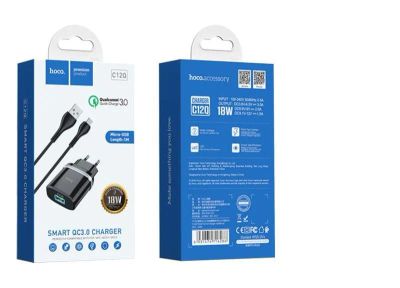 Лот: 22150646. Фото: 1. СЗУ HOCO C12Q QC 3.0 + MicroUSB... Зарядные устройства, блоки питания, адаптеры сетевые для смартфонов