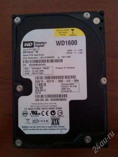 Лот: 2903608. Фото: 1. Винт WD1600JS-75NCB1 160GB SATA. Жёсткие диски (HDD)