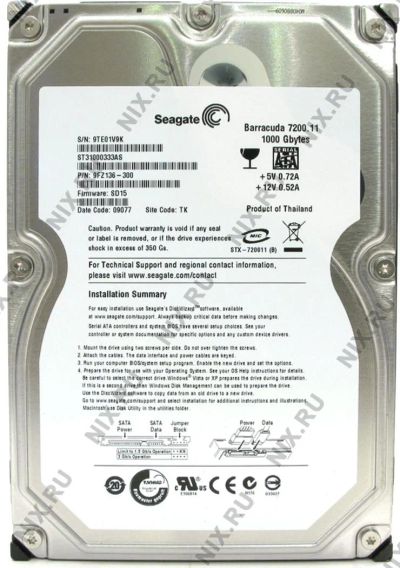 Лот: 8030731. Фото: 1. 1000ГБ Жесткий диск Seagate ST31000333AS... Жёсткие диски (HDD)