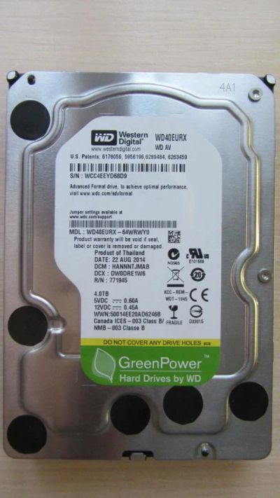 Лот: 10251008. Фото: 1. Жёсткий диск WD40EURX (AV-GP... Жёсткие диски (HDD)