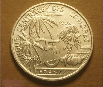 Лот: 16671345. Фото: 1. Коморские острова 5 франков 1992... Африка