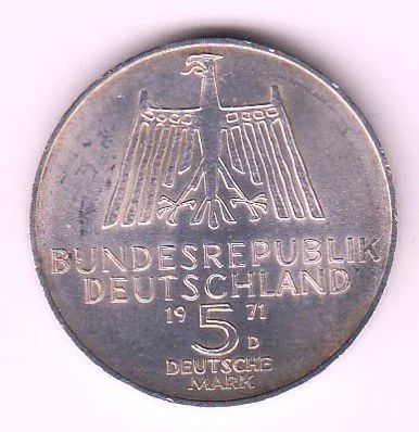 Лот: 11865327. Фото: 1. Германия 5 марок серебро 1971г... Германия и Австрия