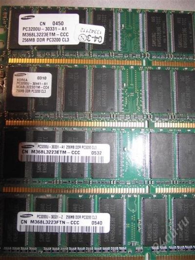 Лот: 1054451. Фото: 1. DDR PC3200 CL3 256Mb Samsung 4шт. Оперативная память
