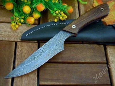 Лот: 756161. Фото: 1. Нож ручной работы из дамасской... Ножи, топоры