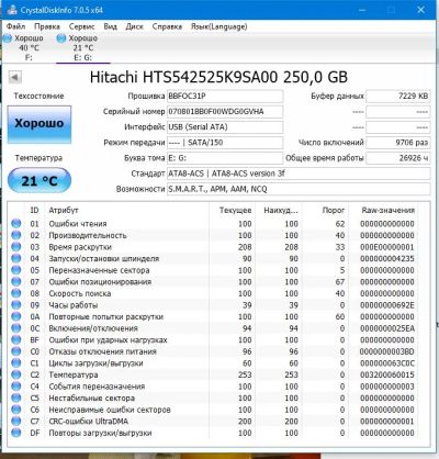 Лот: 24892861. Фото: 1. Жесткий диск 250 ГБ Hitachi 250GB... Жёсткие диски (HDD)