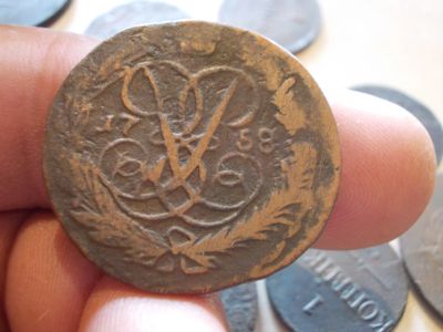 Лот: 14555688. Фото: 1. 2 копейки 1758 года, перечекан... Россия до 1917 года