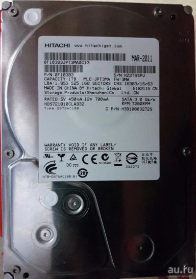 Лот: 9534443. Фото: 1. Винчестер 1ТБ Hitachi Deskstar... Жёсткие диски (HDD)