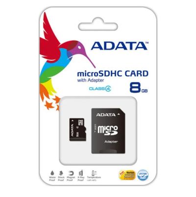 Лот: 9225273. Фото: 1. MicroSD 8 Gb A-Data +SD адаптер... Карты памяти
