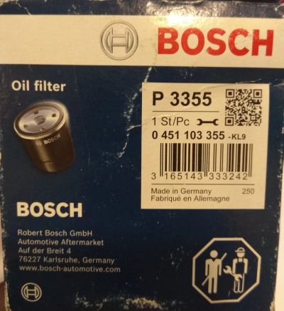 Лот: 16622245. Фото: 1. Фильтр масляный Bosch P-3355 для... Расходные материалы