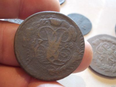 Лот: 14555703. Фото: 1. 2 копейки 1758 года, перечекан... Россия до 1917 года