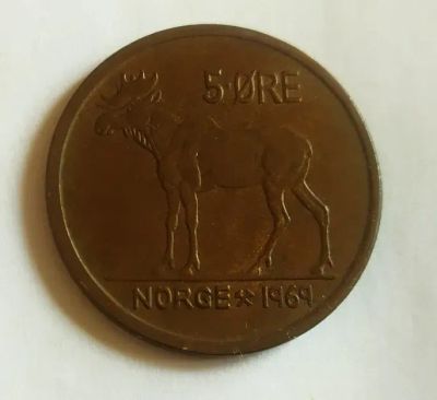 Лот: 25663328. Фото: 1. Норвегия 5 эре 1969. Европа