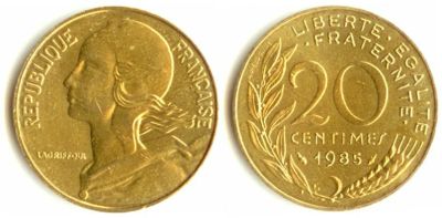 Лот: 6821346. Фото: 1. 5 монет по 20 сантимов, Франция... Европа