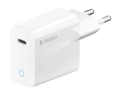 Лот: 20884685. Фото: 1. СЗУ-1USB-C Deppa, PD, 20W, белый... Зарядные устройства, блоки питания, адаптеры сетевые для смартфонов