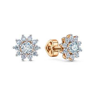 Лот: 23793473. Фото: 1. Золотые серьги с фианитами. Серьги, каффы